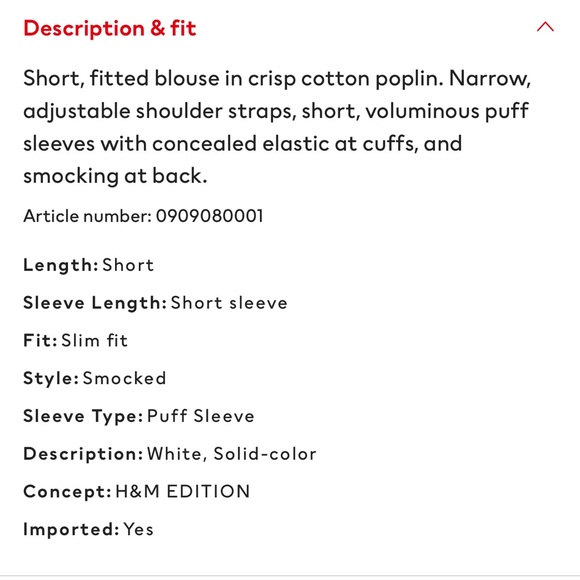 NWT H&M puff sleeved poplin blouse XS - Picture 5 of 5